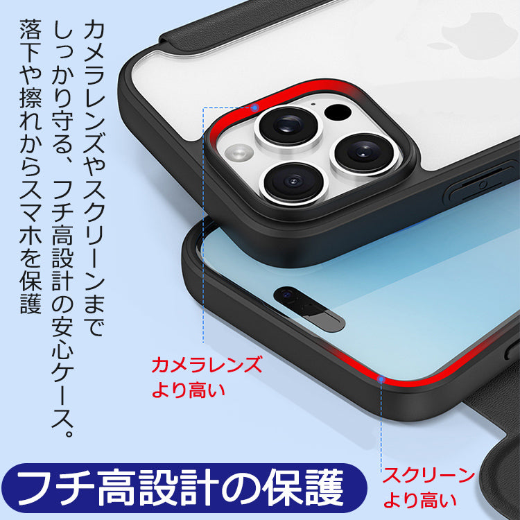 【PUレザー&背面クリア 手帳型】iPhoneケース