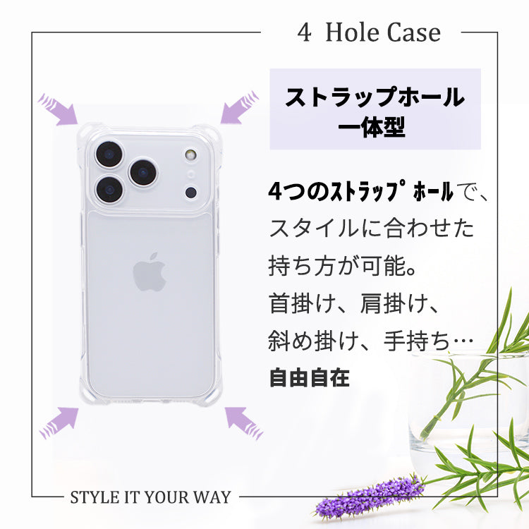 【4-HOLE クリア スマホショルダー】iPhoneケース