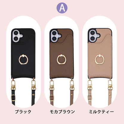 【カード収納 リング付き】スマホショルダー iPhone17 ケース iPhone17e iPhone17Pro ケース iPhone15 iPhone16 ケース iPhone12 iPhone13 mini iPhone14 ケース iPhone17 Air Pro Max Plus iPhone11 SE3 iPhoneケース スマホケース ショルダー タイプ ストラップ 紐 カバー