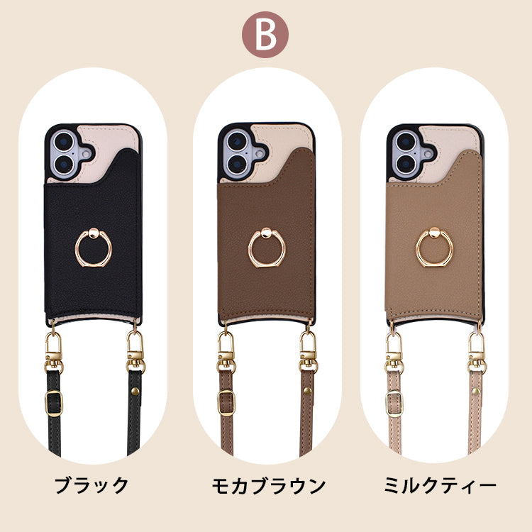 【カード収納 リング付き】スマホショルダー iPhone17 ケース iPhone17e iPhone17Pro ケース iPhone15 iPhone16 ケース iPhone12 iPhone13 mini iPhone14 ケース iPhone17 Air Pro Max Plus iPhone11 SE3 iPhoneケース スマホケース ショルダー タイプ ストラップ 紐 カバー