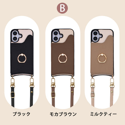 【カード収納 リング付き】スマホショルダー iPhone17 ケース iPhone17e iPhone17Pro ケース iPhone15 iPhone16 ケース iPhone12 iPhone13 mini iPhone14 ケース iPhone17 Air Pro Max Plus iPhone11 SE3 iPhoneケース スマホケース ショルダー タイプ ストラップ 紐 カバー