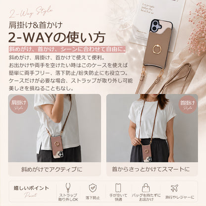 【カード収納 リング付き】スマホショルダー iPhone17 ケース iPhone17e iPhone17Pro ケース iPhone15 iPhone16 ケース iPhone12 iPhone13 mini iPhone14 ケース iPhone17 Air Pro Max Plus iPhone11 SE3 iPhoneケース スマホケース ショルダー タイプ ストラップ 紐 カバー