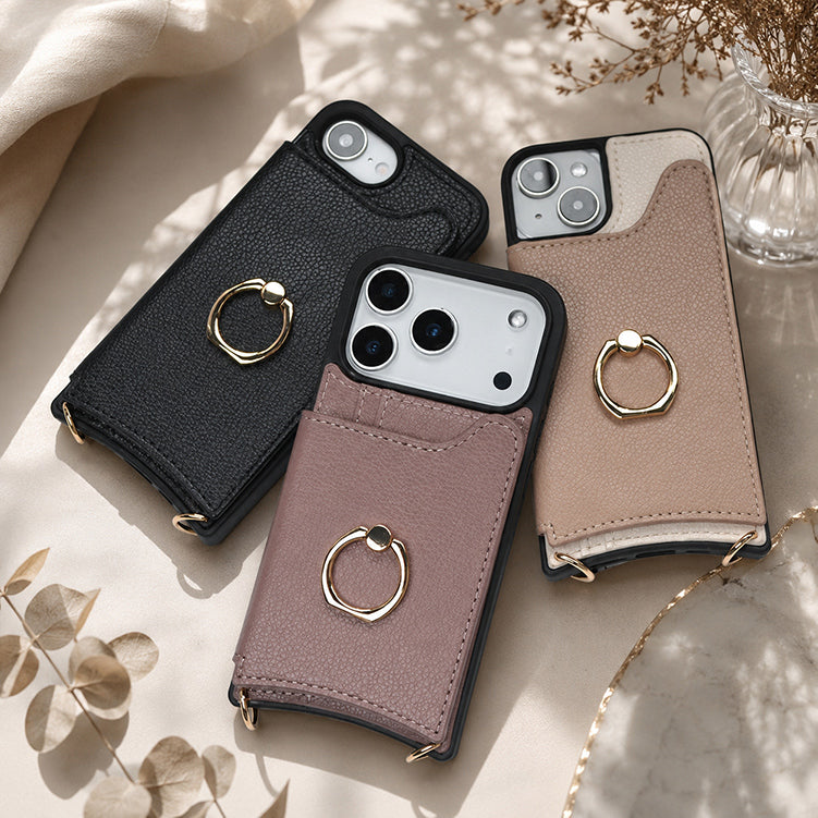 【カード収納 リング付き】スマホショルダー iPhone17 ケース iPhone17e iPhone17Pro ケース iPhone15 iPhone16 ケース iPhone12 iPhone13 mini iPhone14 ケース iPhone17 Air Pro Max Plus iPhone11 SE3 iPhoneケース スマホケース ショルダー タイプ ストラップ 紐 カバー