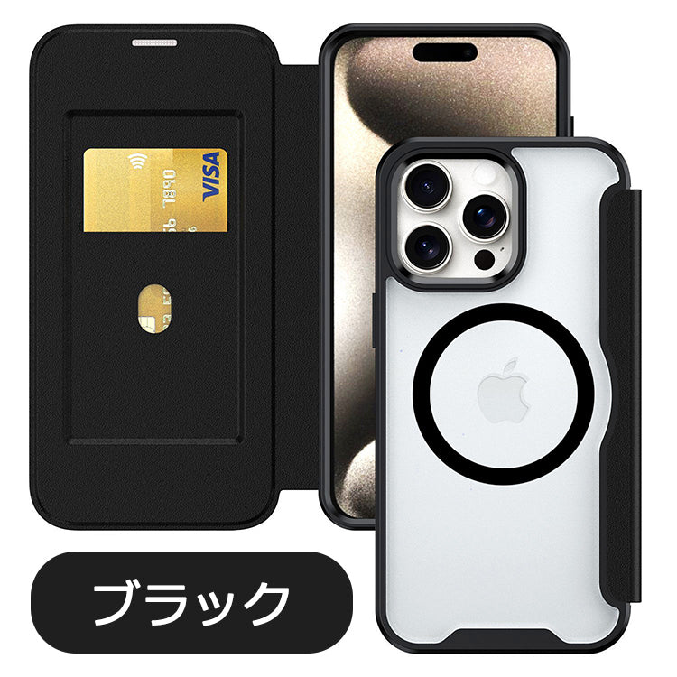【PUレザー&背面クリア 手帳型】MagSafe対応 iPhoneケース