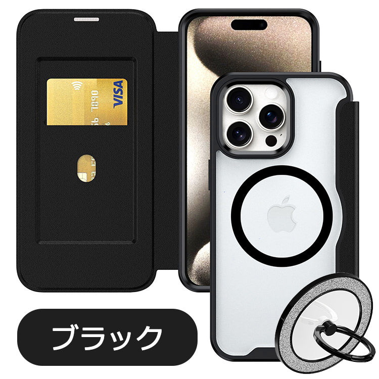 【PUレザー&背面クリア 手帳型】MagSafe対応 iPhoneケース