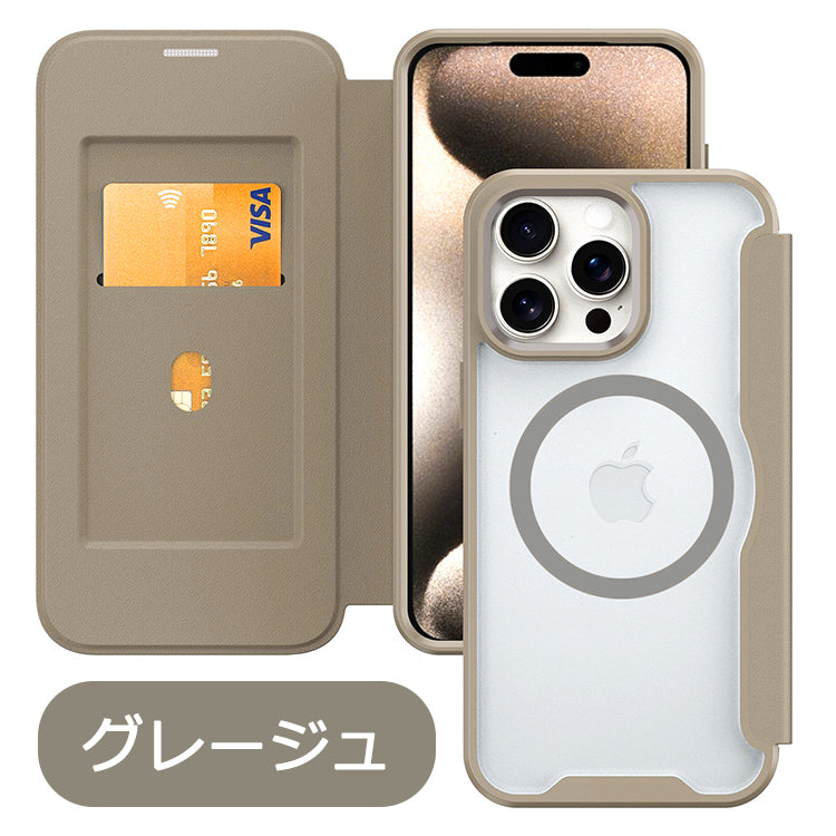 【PUレザー&背面クリア 手帳型】MagSafe対応 iPhoneケース