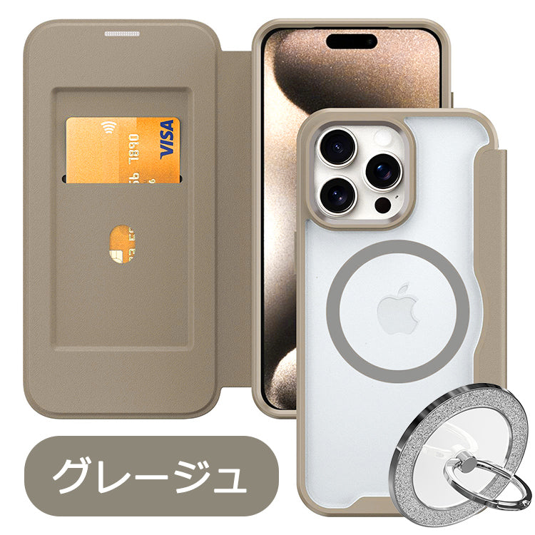 【PUレザー&背面クリア 手帳型】MagSafe対応 iPhoneケース