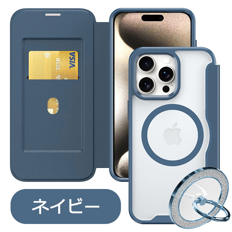 【PUレザー&背面クリア 手帳型】MagSafe対応 iPhoneケース