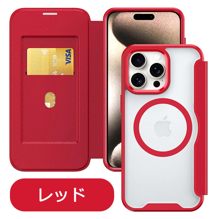 【PUレザー&背面クリア 手帳型】MagSafe対応 iPhoneケース