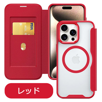 【PUレザー&背面クリア 手帳型】MagSafe対応 iPhoneケース