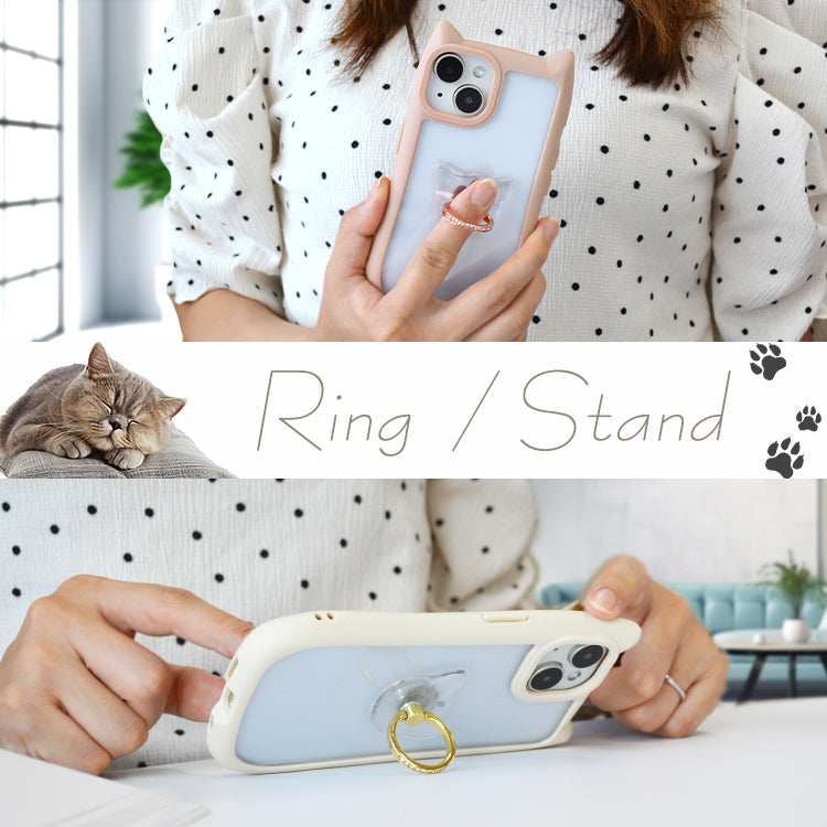 【リング付き 猫耳ケース】iPhone ケース