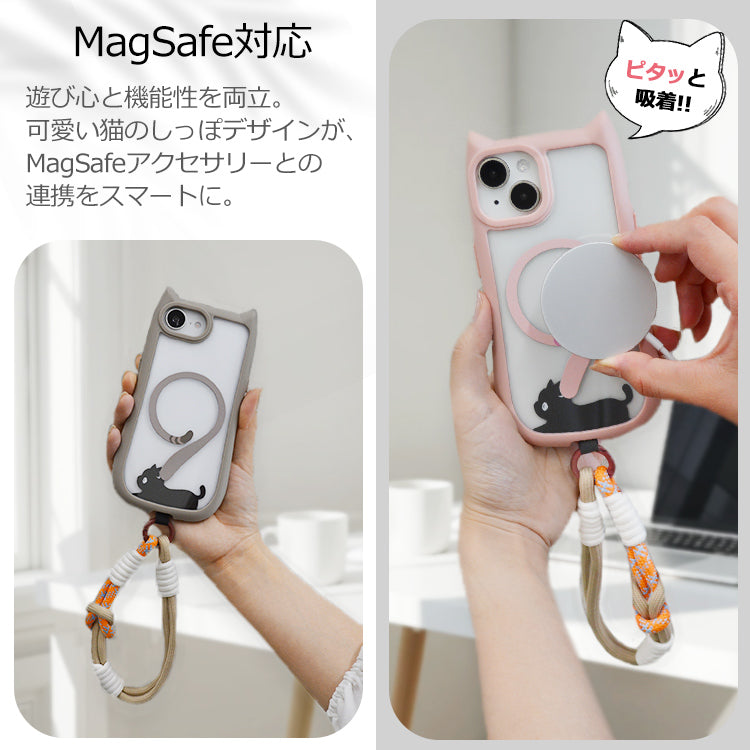【ハンドストラップ付き 猫耳ケース】iPhoneケース