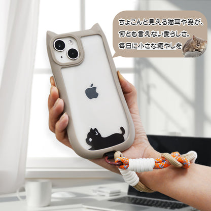 【ハンドストラップ付き 猫耳ケース】iPhoneケース