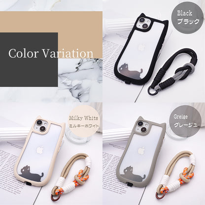 【ハンドストラップ付き 猫耳ケース】iPhoneケース