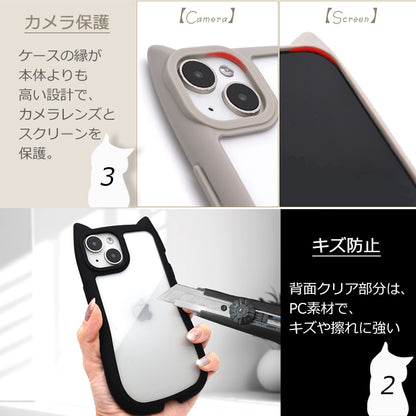 【ハンドストラップ付き 猫耳ケース】iPhoneケース