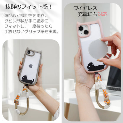 【ハンドストラップ付き 猫耳ケース】iPhoneケース