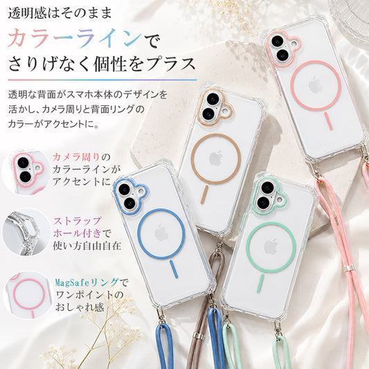 スマホショルダー iPhone17 ケース iPhone17e ケース MagSafe対応 iPhone16e iPhone15 iPhone16 ケース iPhone12 mini iPhone13 mini iPhone14 ケース クリア iPhone17 Pro iPhoneケース スマホケース カバー ショルダー タイプ ストラップ 紐 韓国