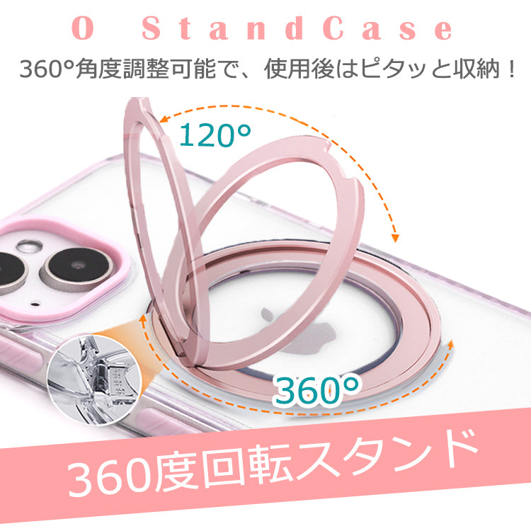 【 360°回転スタンド一体型】MagSafe対応 iPhone17 ケース iPhone17Pro ケース iPhone16 iPhone16e ケース iPhone14 iPhone15 ケース iPhone12 iPhone13 ケース iPhone17 Air Pro Max iPhoneケース スマホケース クリア カバー リング付き かわいい韓国