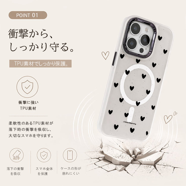 【大人&可愛い】Heart Dot iPhoneケース MagSafe対応