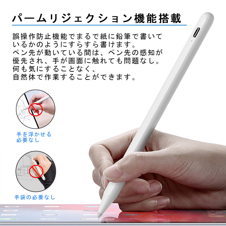 【途切れ/遅延/ズレ/誤動作防止】タッチペン iPad ペンシル スタイラスペン 極細 タブレット Type-C充電 iPad A16 第11世代 9876 第10世代 iPad Air Pro 11インチ 12.9 13インチ M5 M4 M3 iPad Air5 Air4 mini6 mini7 磁気吸着 パームリジェクション