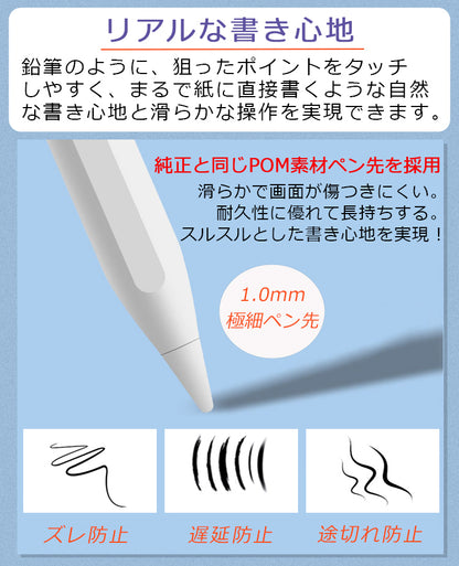 【傾き感知/残量表示】タッチペン iPad ペンシル スタイラスペン 極細 iPad A16 第11世代 9876 第10世代 iPad Air Pro 11インチ 13インチ M5 M4 M3 M2 iPad Air5 Air4 mini6 mini7 Type-C急速充電 パームリジェクション 途切れ/遅延/ズレ/誤操作防止
