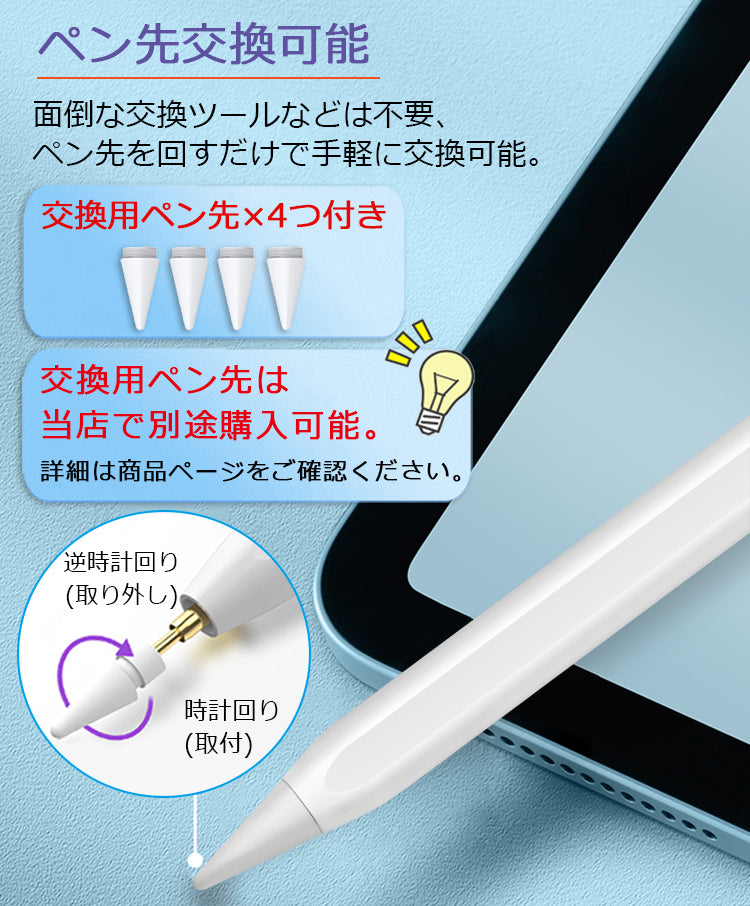 【傾き感知/残量表示】タッチペン iPad ペンシル スタイラスペン 極細 iPad A16 第11世代 9876 第10世代 iPad Air Pro 11インチ 13インチ M5 M4 M3 M2 iPad Air5 Air4 mini6 mini7 Type-C急速充電 パームリジェクション 途切れ/遅延/ズレ/誤操作防止
