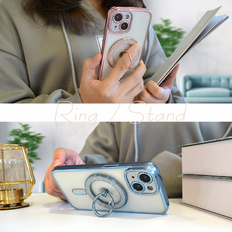 【360°回転スタンド 強力磁気吸着】Magsafe対応 スマホリング スマホ リング iPhone16 iPhone15 iPhone14 13 Pro ホールドリング スマートフォン リング付き スタンド機能 マグネット搭載 落下防止 スリム 軽量薄型 かわいい おしゃれ 韓国 キラキラ