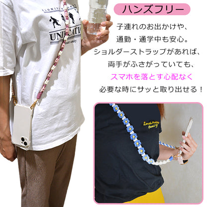 【長さ調整可能 フラワー手編み】スマホ ストラップ 花 手編み スマホショルダー 花柄 ショルダーストラップ ホルダー ショルダー タイプ ストラップ 紐 ロング 手作り ハンドメイド 丈夫 首 肩掛け 斜めがけ 推し活 韓国 おしゃれ かわいい SNS 人気