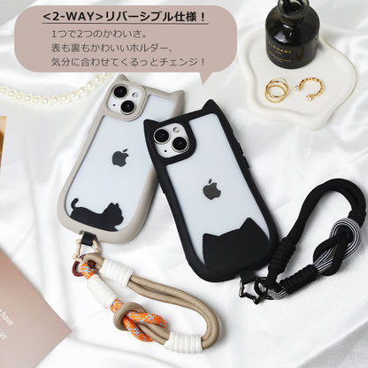 【猫型ホルダー付き】ハンドストラップ スマホ ホルダーセット 付けたまま同時充電 スマホストラップ ハンド スマホ ストラップ 手首 ナイロン 携帯ストラップ ストラップホルダー 腕掛け ショート 落下防止 猫耳 ねこ SNS人気 韓国 おしゃれ かわいい