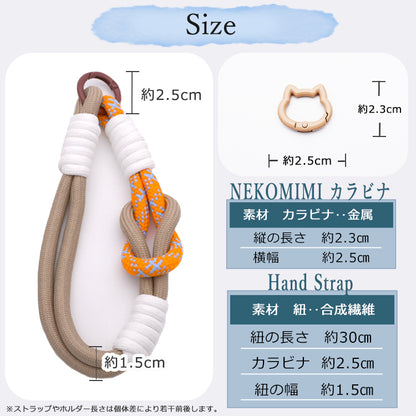 【猫型ホルダー付き】ハンドストラップ スマホ ホルダーセット 付けたまま同時充電 スマホストラップ ハンド スマホ ストラップ 手首 ナイロン 携帯ストラップ ストラップホルダー 腕掛け ショート 落下防止 猫耳 ねこ SNS人気 韓国 おしゃれ かわいい