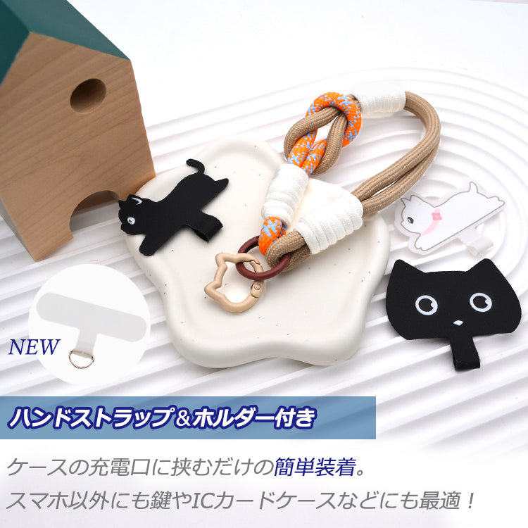 【猫型ホルダー付き】ハンドストラップ スマホ ホルダーセット 付けたまま同時充電 スマホストラップ ハンド スマホ ストラップ 手首 ナイロン 携帯ストラップ ストラップホルダー 腕掛け ショート 落下防止 猫耳 ねこ SNS人気 韓国 おしゃれ かわいい