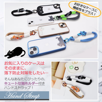 【猫型ホルダー付き】ハンドストラップ スマホ ホルダーセット 付けたまま同時充電 スマホストラップ ハンド スマホ ストラップ 手首 ナイロン 携帯ストラップ ストラップホルダー 腕掛け ショート 落下防止 猫耳 ねこ SNS人気 韓国 おしゃれ かわいい