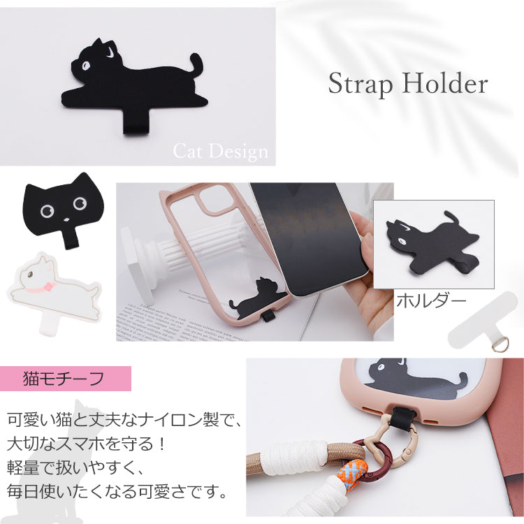 【猫型ホルダー付き】ハンドストラップ スマホ ホルダーセット 付けたまま同時充電 スマホストラップ ハンド スマホ ストラップ 手首 ナイロン 携帯ストラップ ストラップホルダー 腕掛け ショート 落下防止 猫耳 ねこ SNS人気 韓国 おしゃれ かわいい