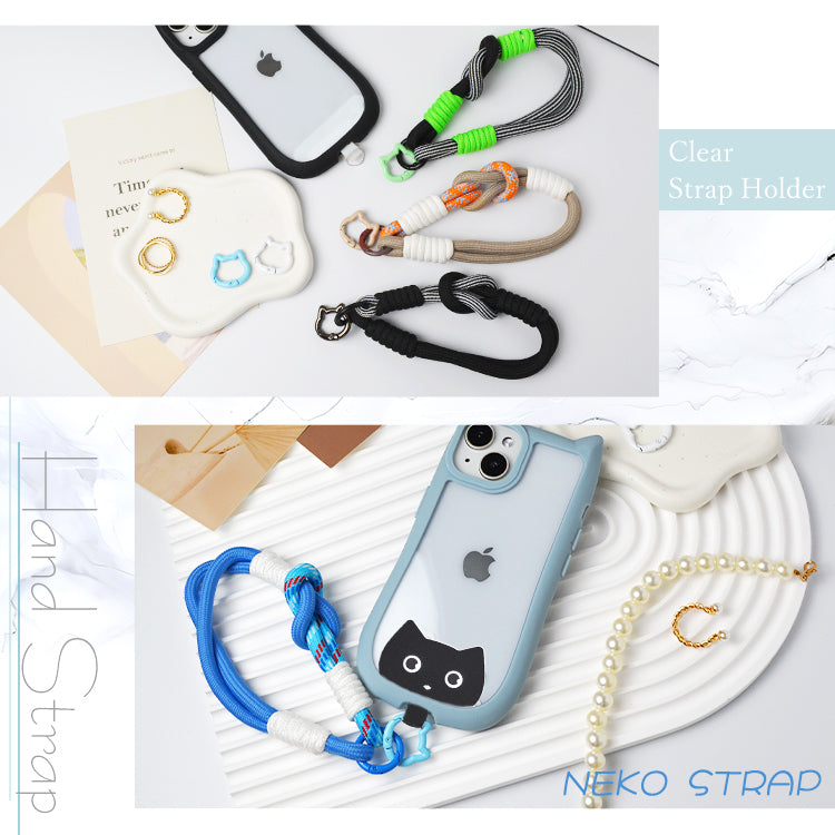 【猫型ホルダー付き】ハンドストラップ スマホ ホルダーセット 付けたまま同時充電 スマホストラップ ハンド スマホ ストラップ 手首 ナイロン 携帯ストラップ ストラップホルダー 腕掛け ショート 落下防止 猫耳 ねこ SNS人気 韓国 おしゃれ かわいい
