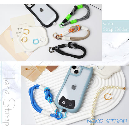 【猫型ホルダー付き】ハンドストラップ スマホ ホルダーセット 付けたまま同時充電 スマホストラップ ハンド スマホ ストラップ 手首 ナイロン 携帯ストラップ ストラップホルダー 腕掛け ショート 落下防止 猫耳 ねこ SNS人気 韓国 おしゃれ かわいい